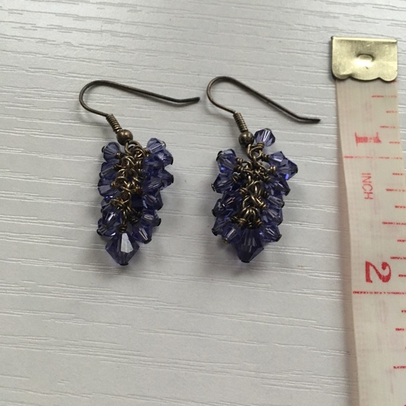 Purple Drop Earrings Crystal Dangly Earrings - Picture 4 of 5